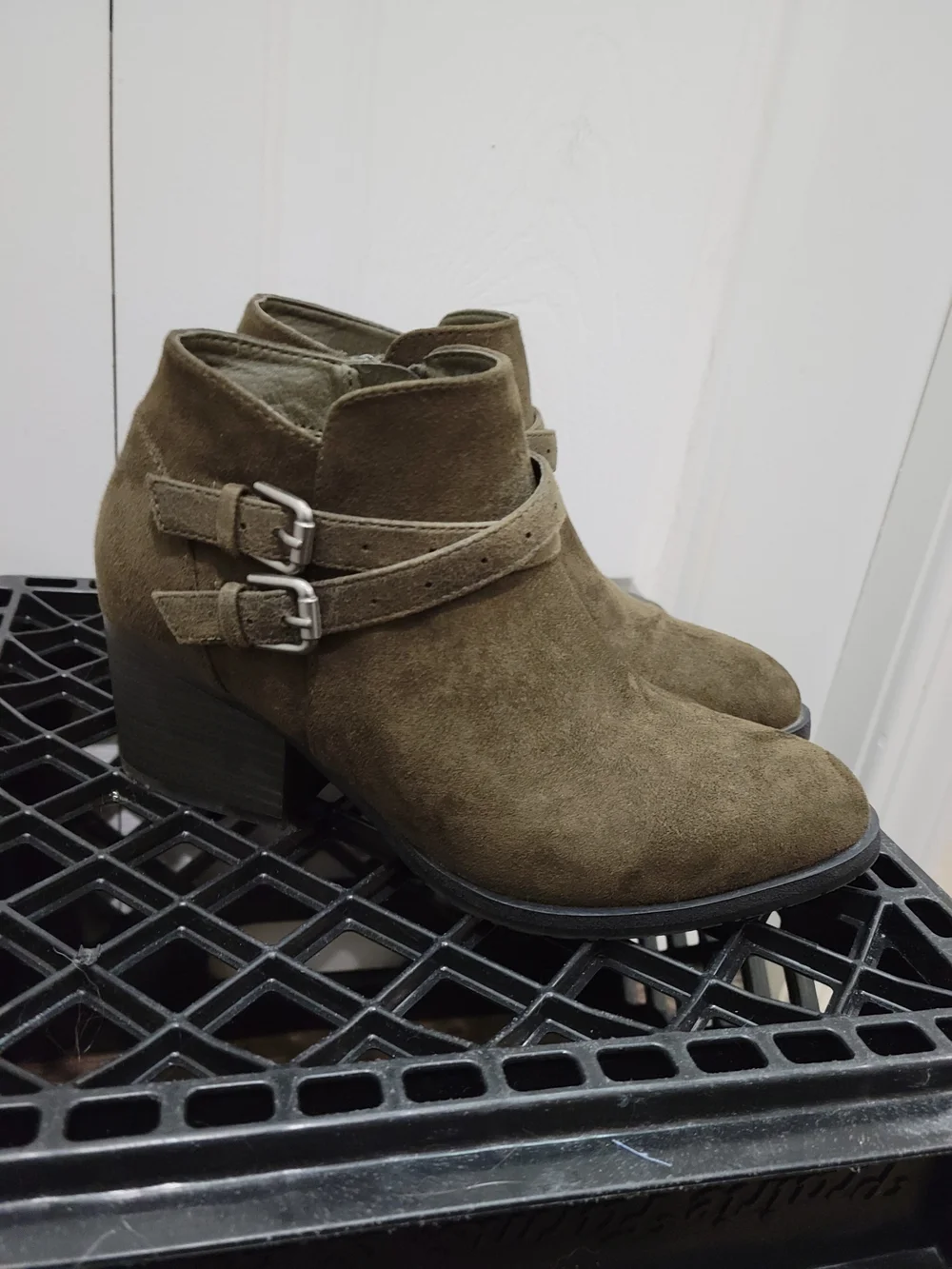 Sonoma Esme Olive Green Suede Double-Buckle Ankle Booties - Picture 2 of 14